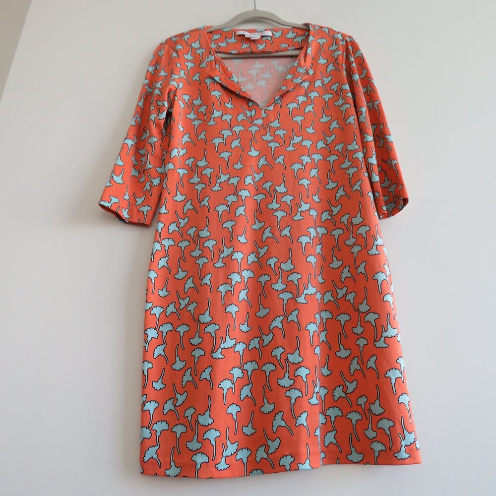 DIANE VON FURSTENBERG Reina 100% Silk Gingko Print Soft Orange Shift Dress Sz 4 - Picture 9 of 15